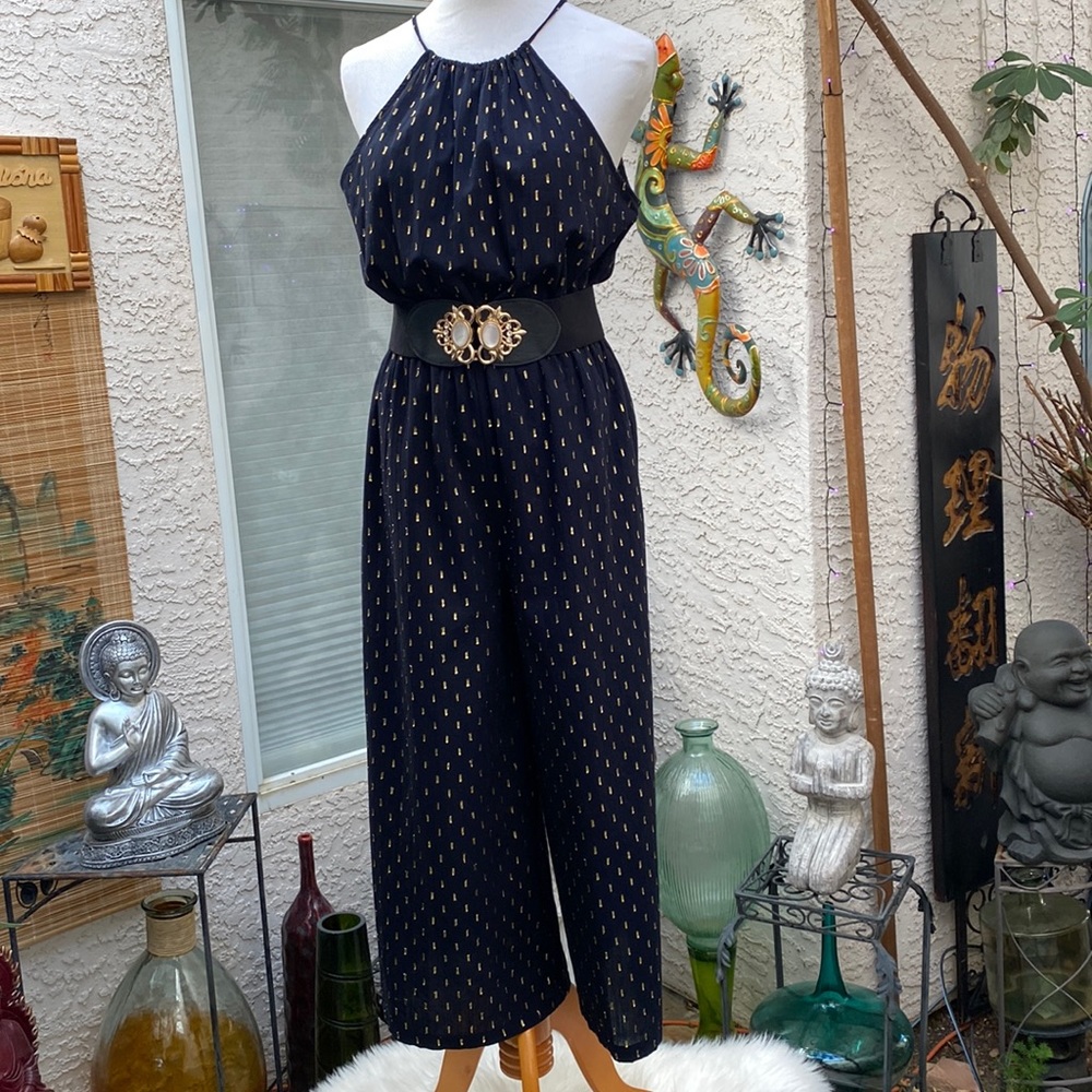 ▪️💛▪️BLACK N GOLD SLEEVELESS WIDE LEG JUMPSUIT▪️💛▪️